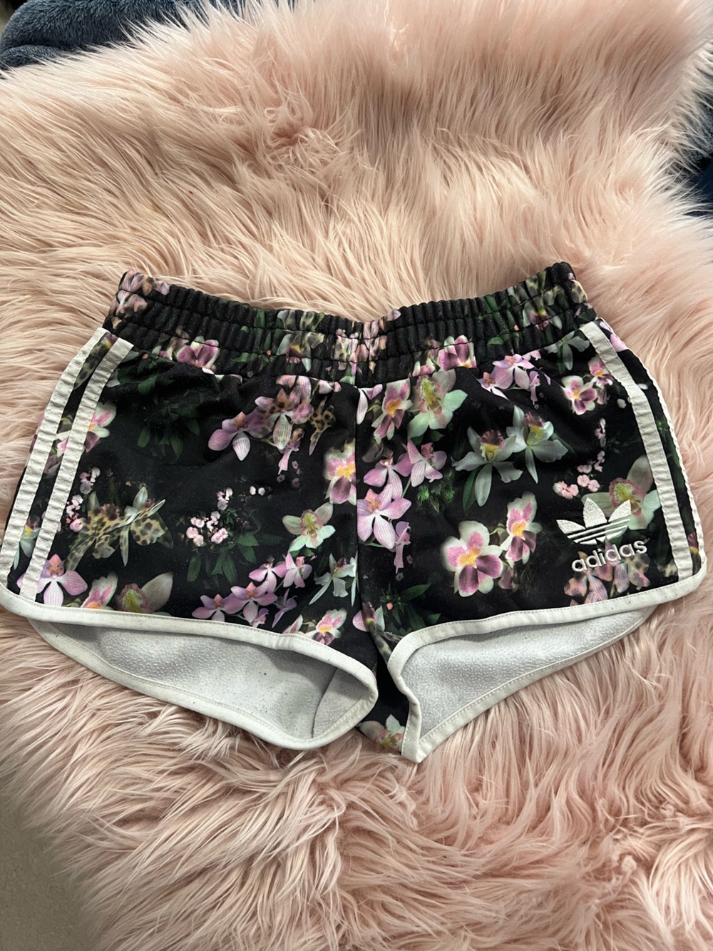 adidas Black Floral Trim Athletic Shorts XS